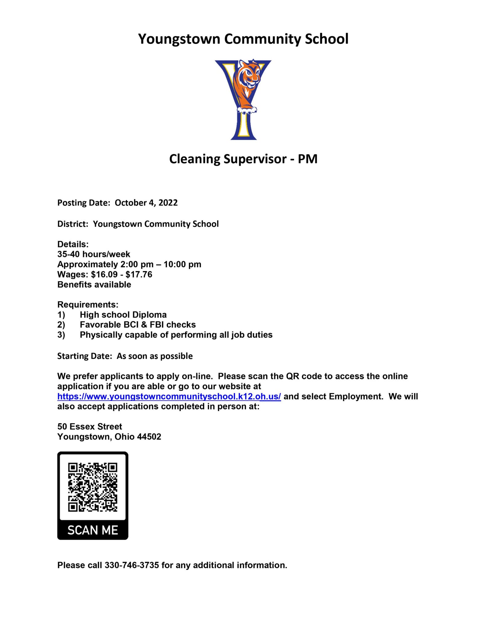 Human Resources & Employment Youngstown Community School